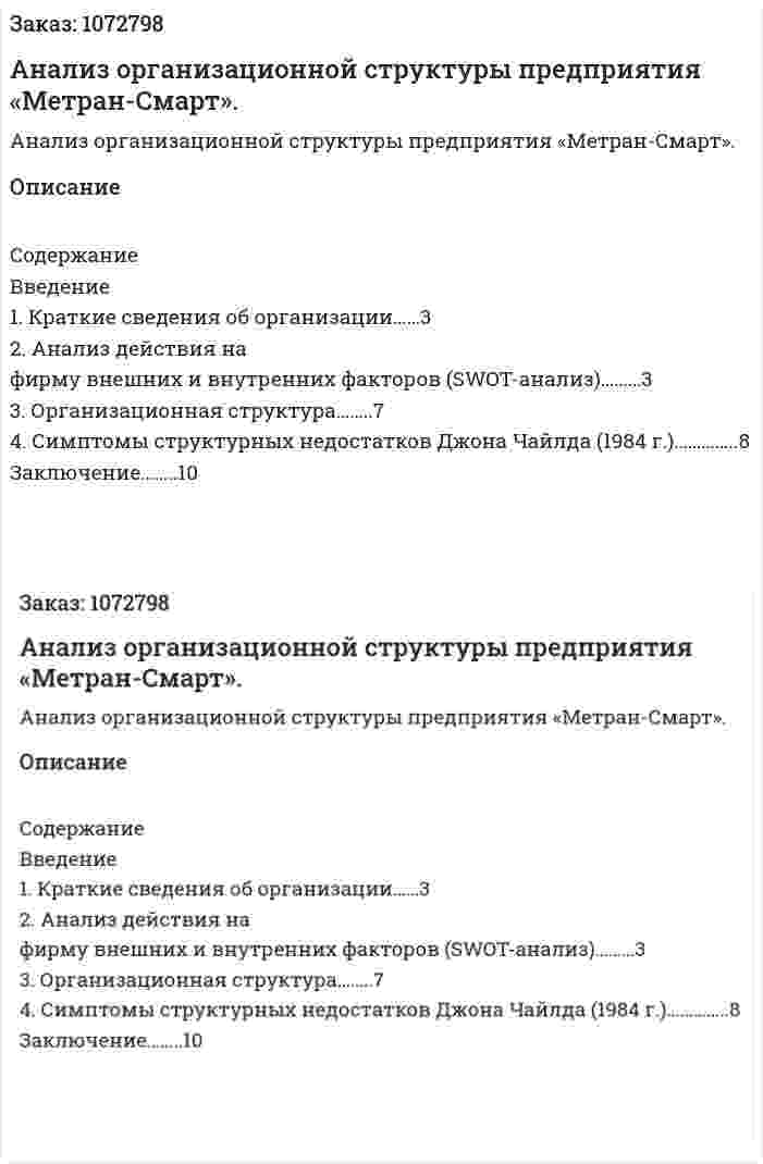 Анализ организационной структуры предприятия «Метран-Смарт».  