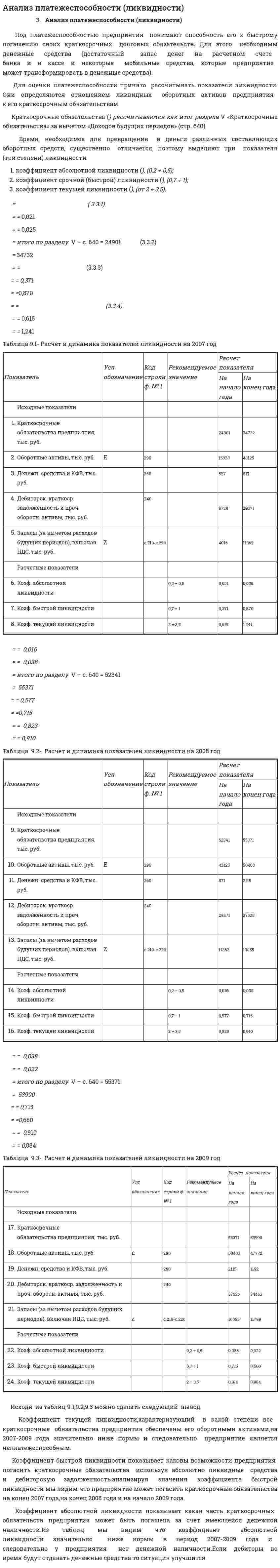 Анализ платежеспособности (ликвидности)