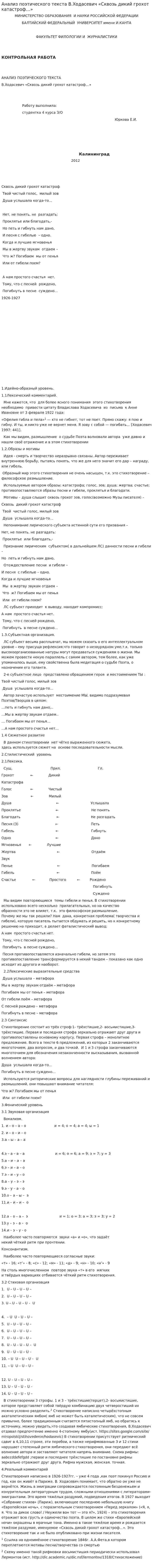 Анализ поэтического текста В.Ходасевич «Сквозь дикий грохот катастроф…»