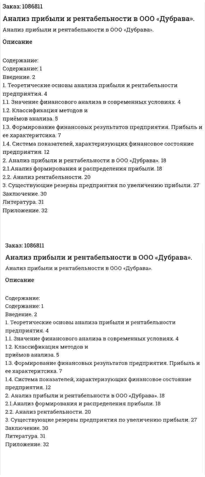 Анализ прибыли и рентабельности в ООО «Дубрава». (курсовая работа) 