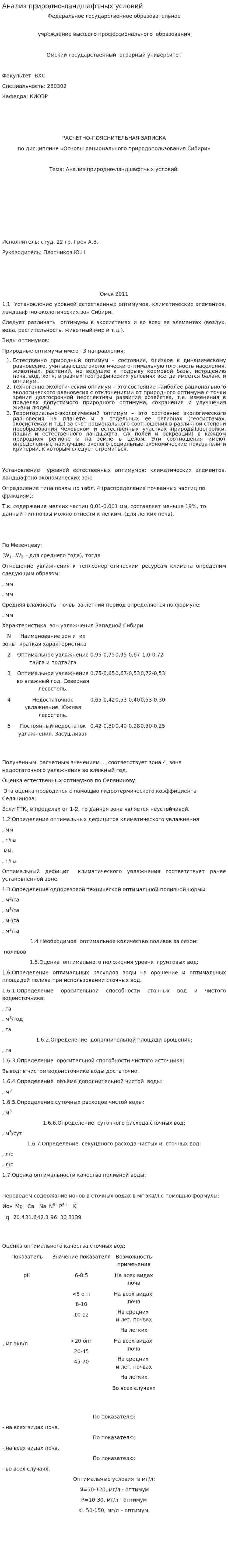 Анализ природно-ландшафтных условий