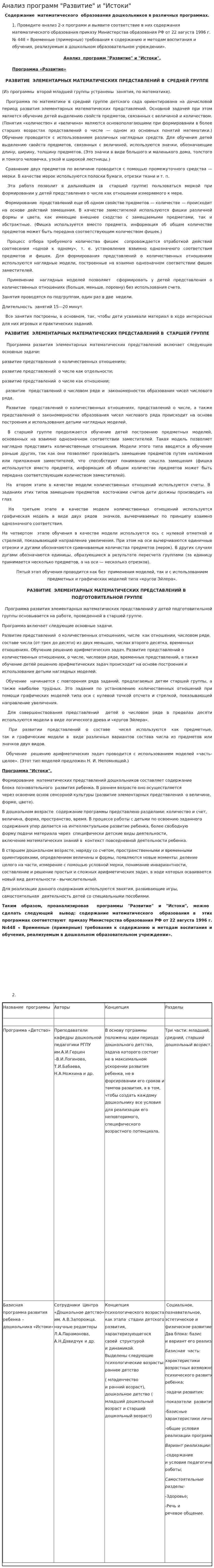 Анализ программ "Развитие" и "Истоки"