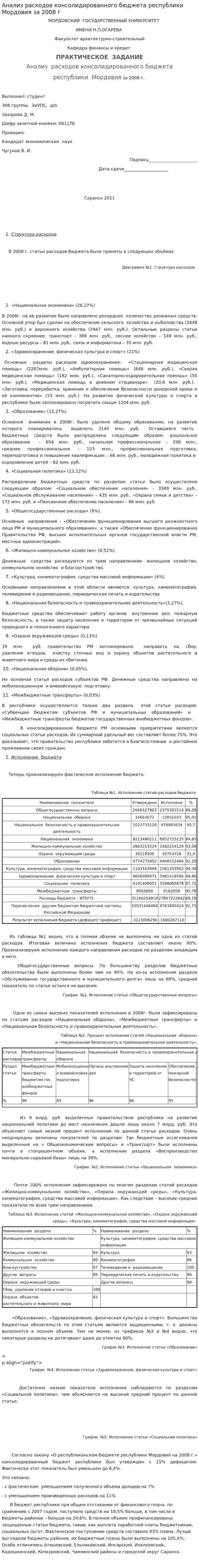 Анализ расходов консолидированного бюджета республики Мордовия за 2008 г