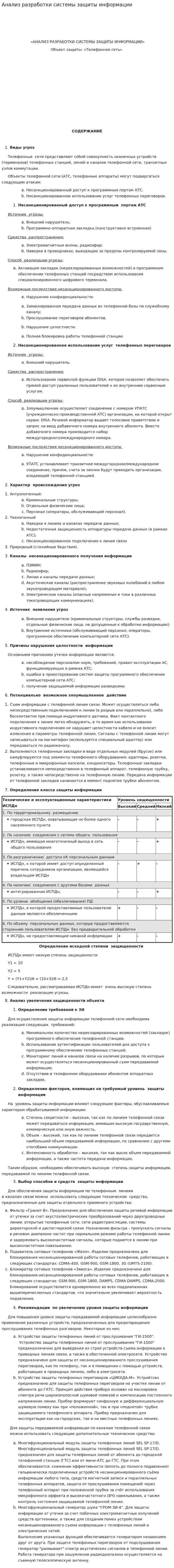 Анализ разработки системы защиты информации