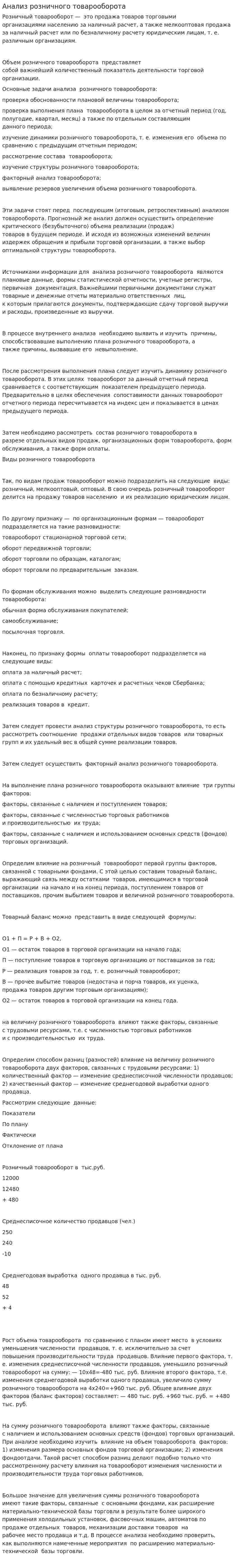 Анализ розничного товарооборота