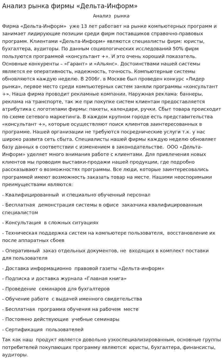 Анализ рынка фирмы «Дельта-Информ»