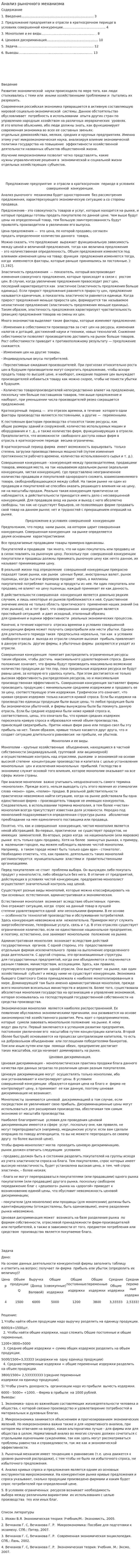 Анализ рыночного механизма