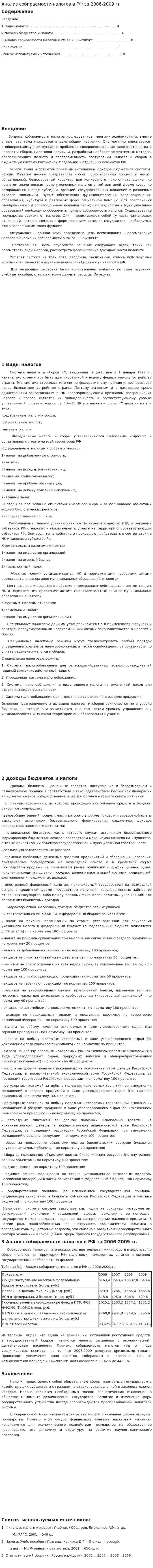 Анализ собираемости налогов в РФ за 2006-2009 гг
