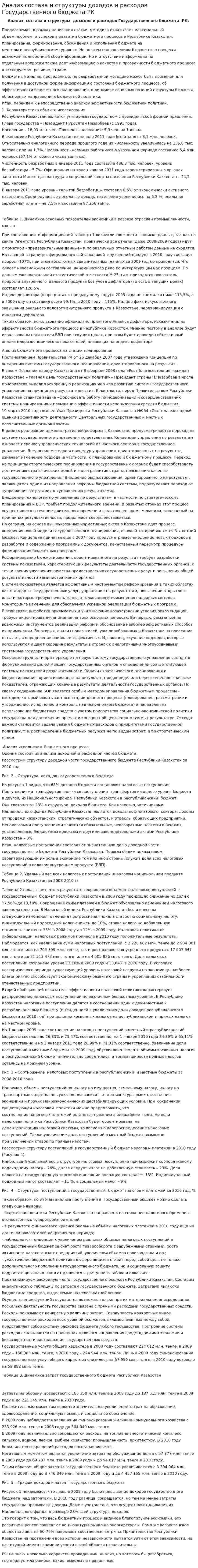 Анализ состава и структуры доходов и расходов Государственного бюджета РК