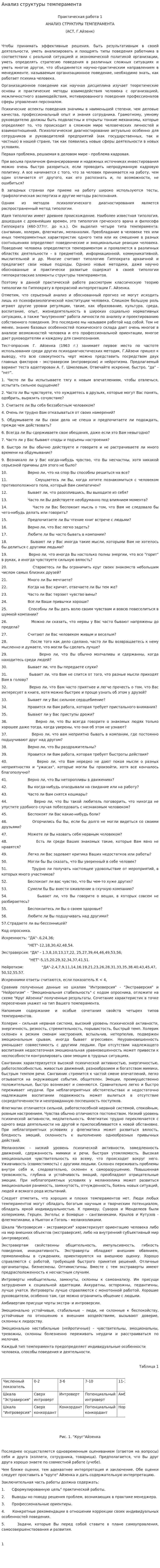 Анализ структуры темперамента