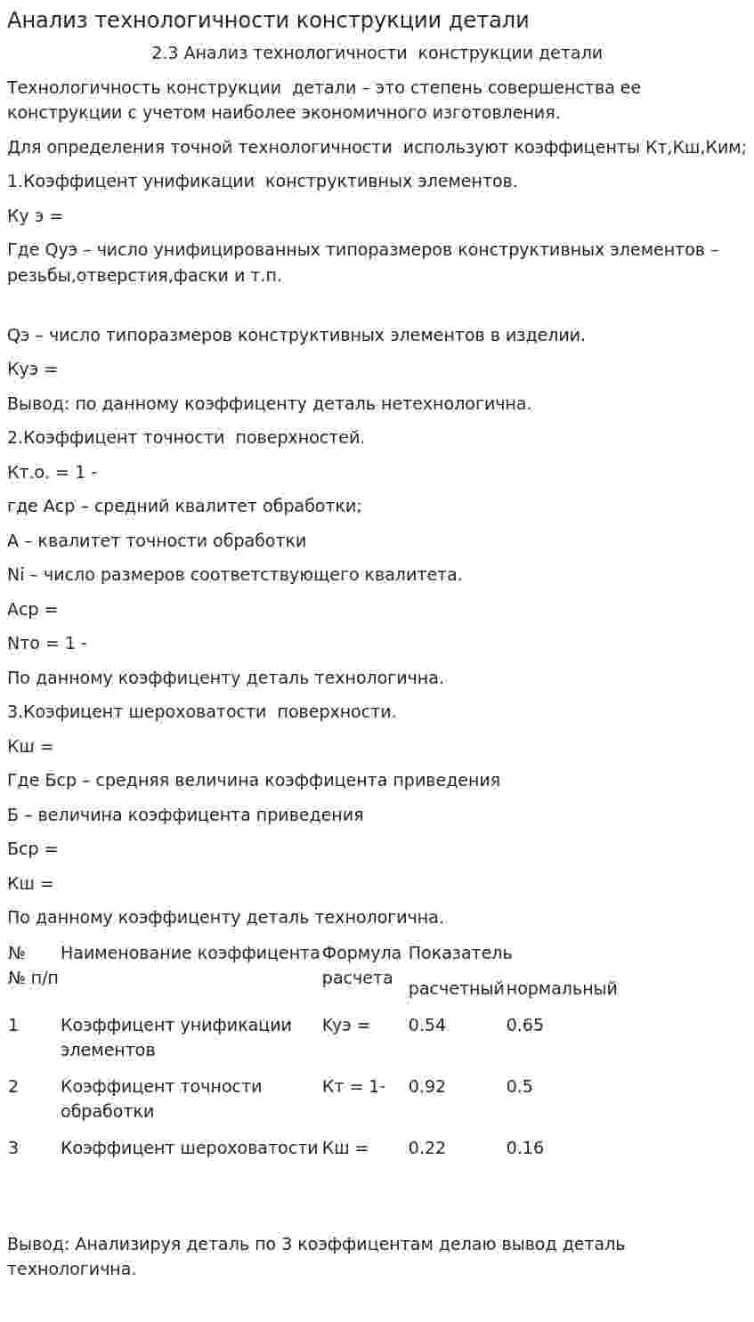 Аналiз технологiчностi конструкцii деталi