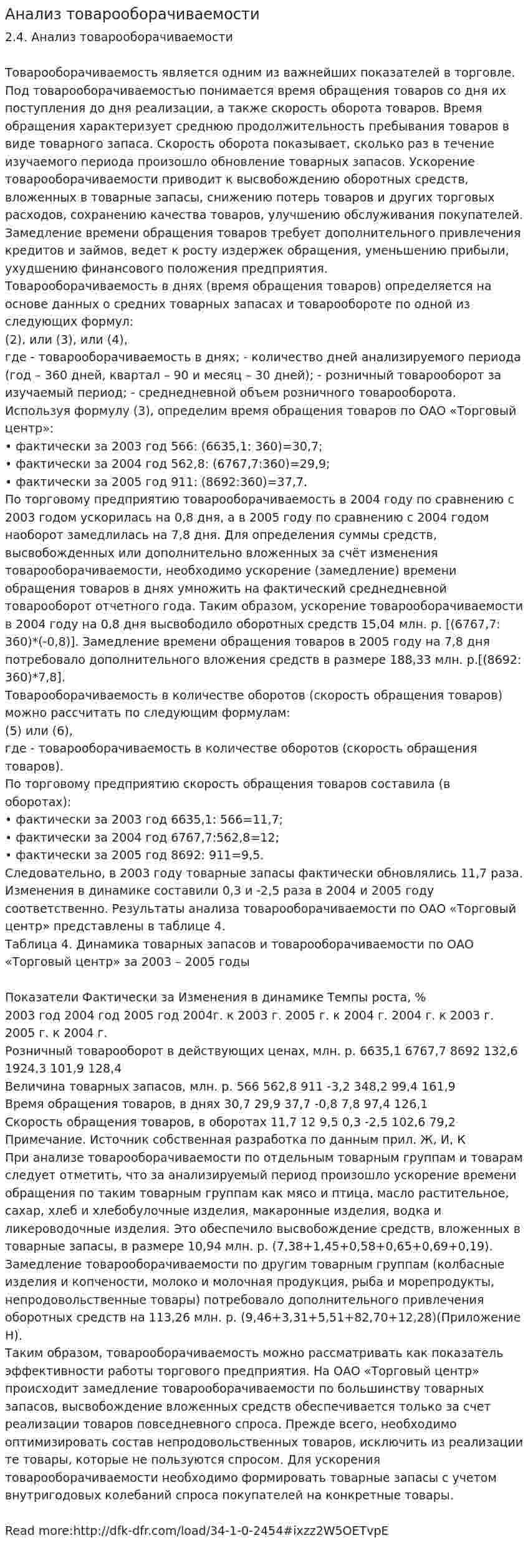 Анализ товарооборачиваемости