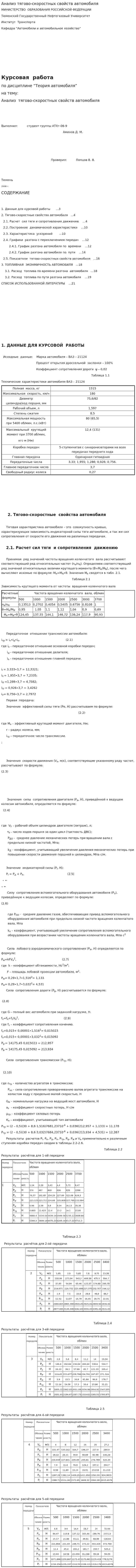 Анализ тягово-скоростных свойств автомобиля
