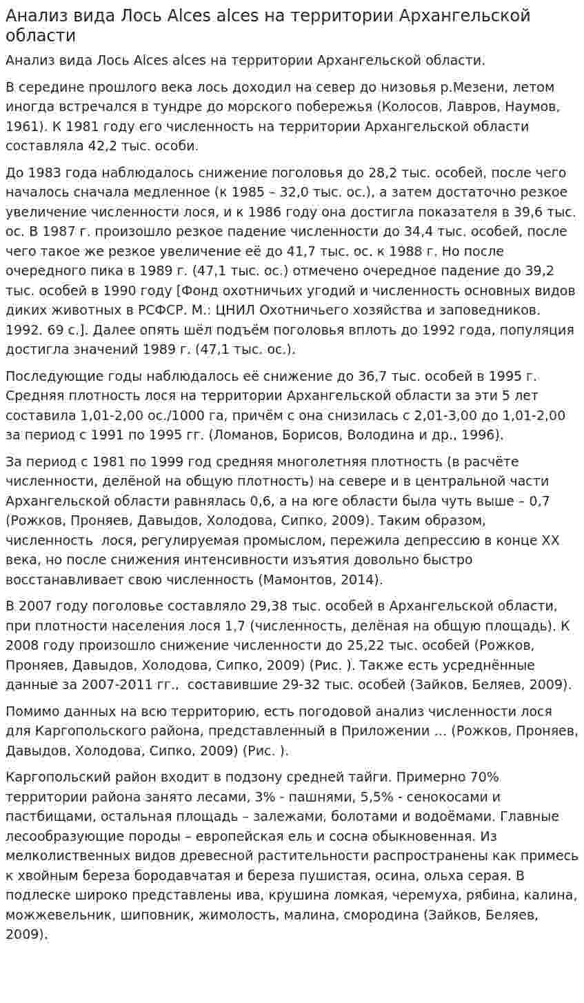 Анализ вида Лось Alces alces на территории Архангельской области