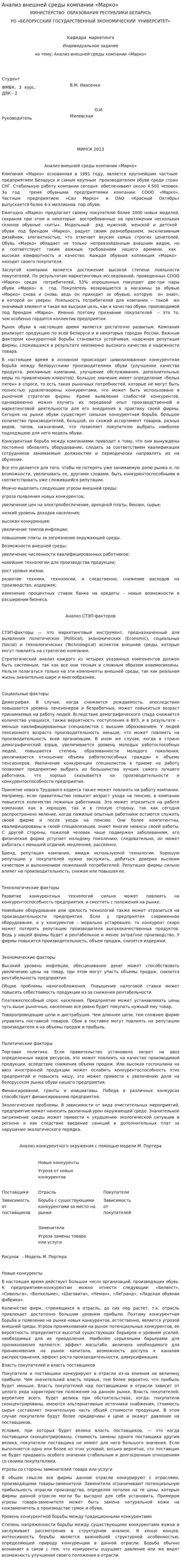 Анализ внешней среды компании «Марко»