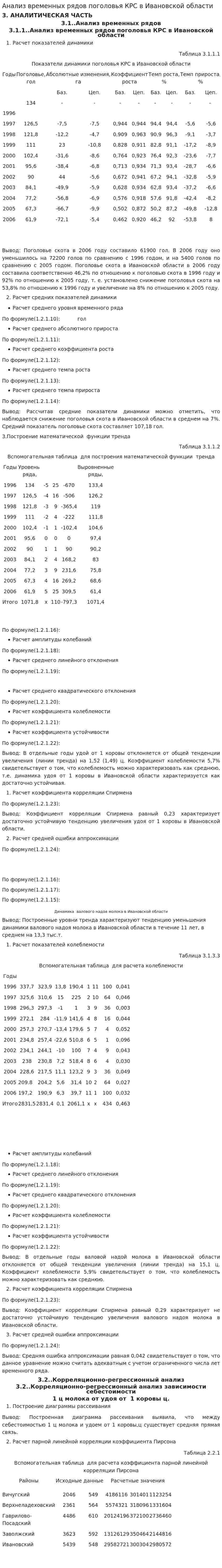 Анализ временных рядов поголовья КРС в Ивановской области