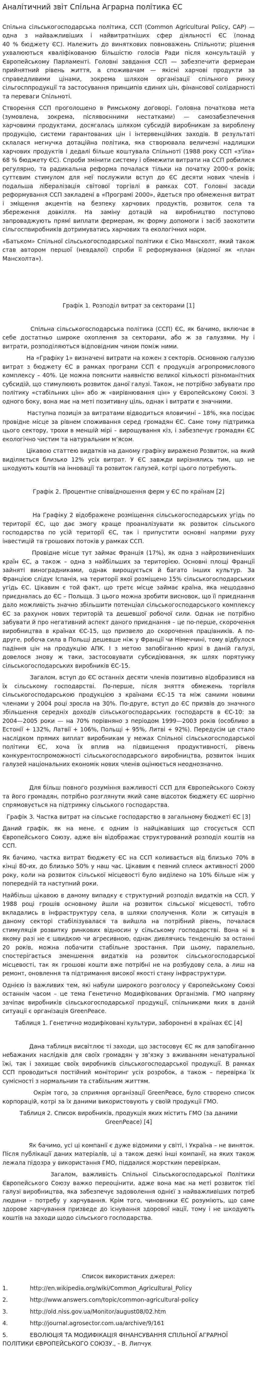 Аналітичний звіт Спільна Аграрна політика ЄС