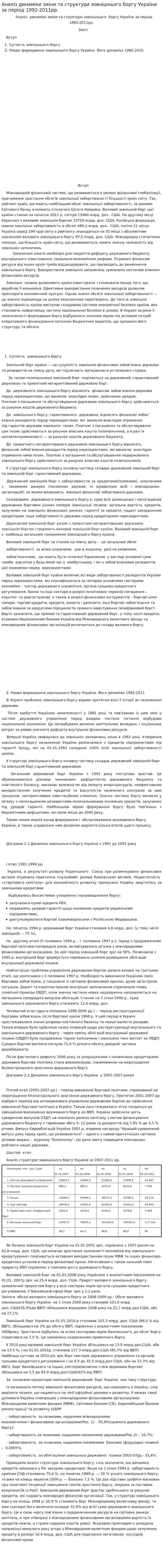 Аналіз динаміки зміни та структури зовнішнього боргу України за період 1992-2011рр.