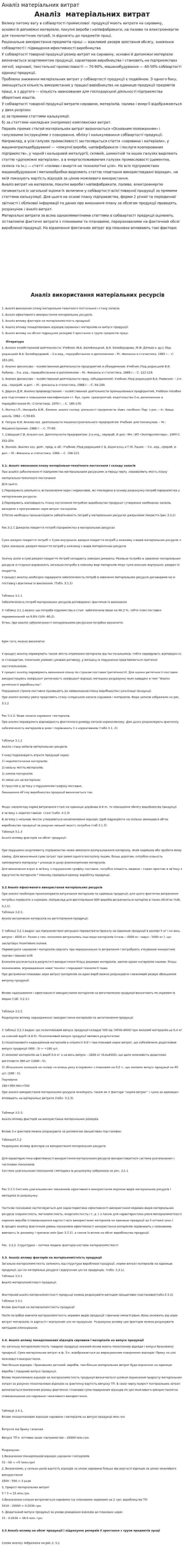Аналіз матеріальних витрат