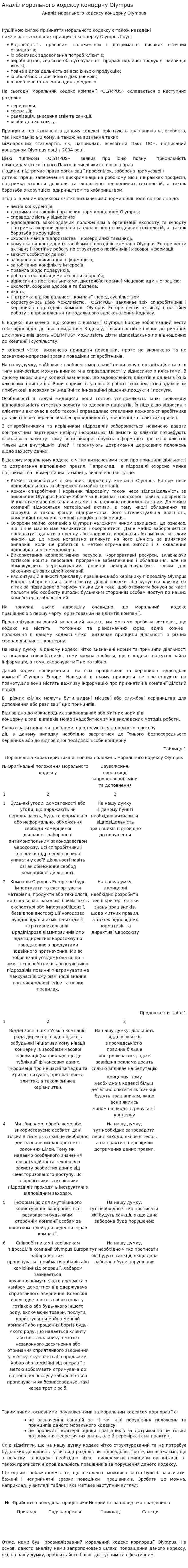Аналіз морального кодексу концерну Olympus