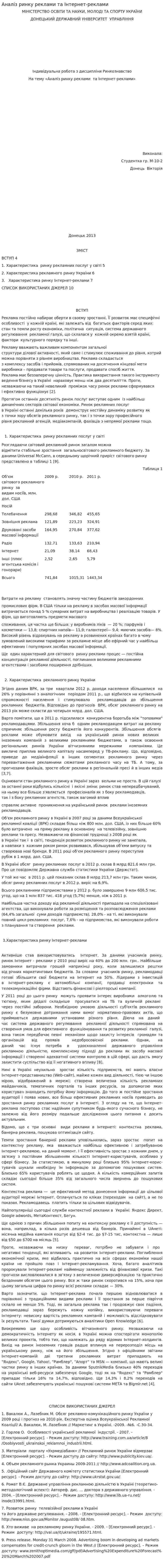 Аналіз ринку реклами та Інтернет-реклами
