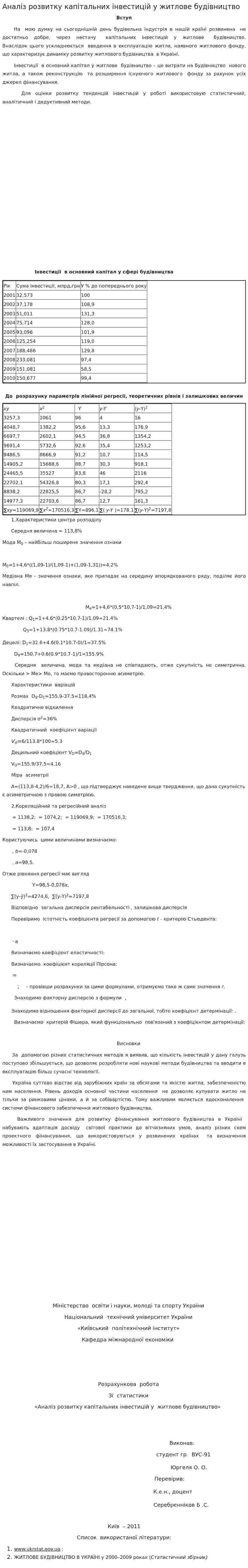 Аналіз розвитку капітальних інвестицій у житлове будівництво