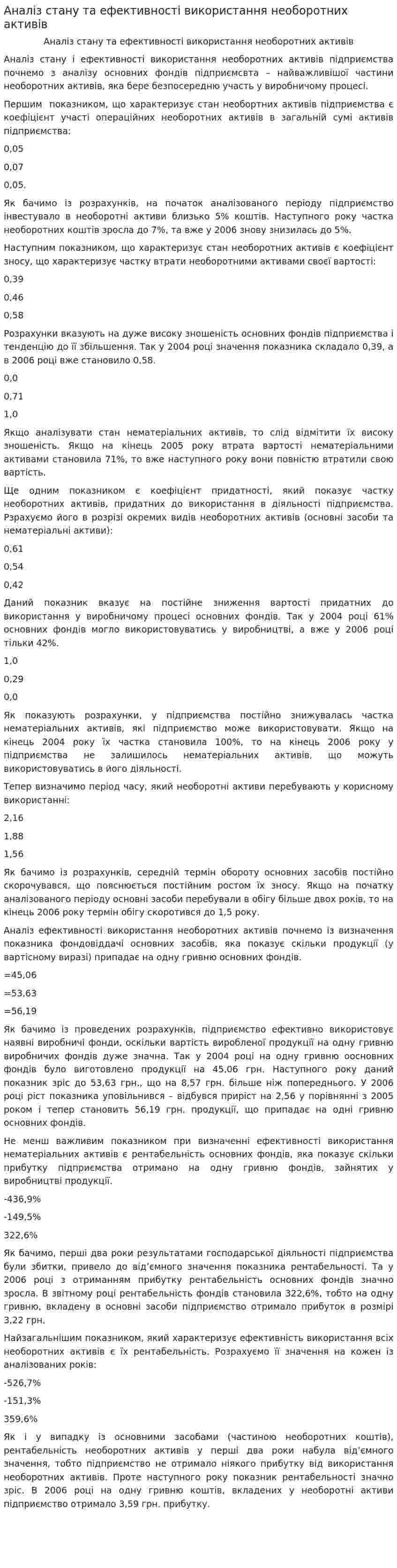 Аналіз стану та ефективності використання необоротних активів