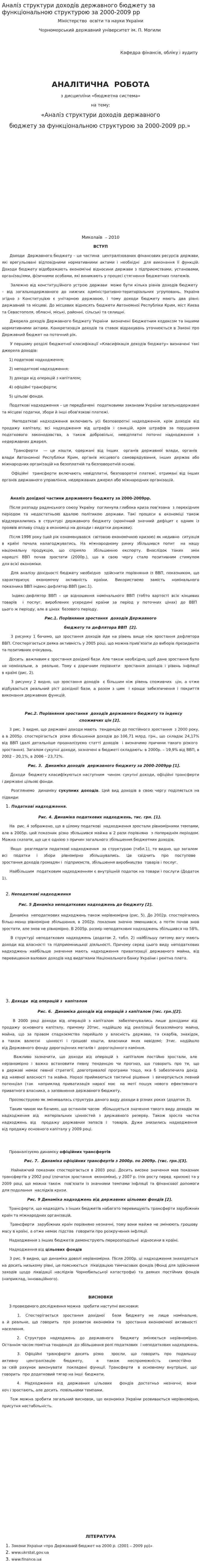 Аналіз структури доходів державного бюджету за функціональною структурою за 2000-2009 рр