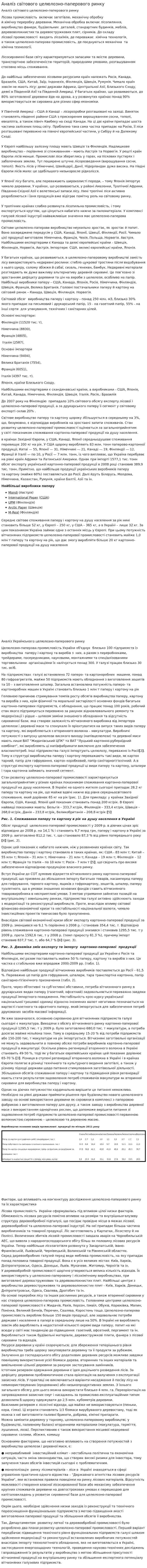 Аналіз світового целюлозно-паперового ринку