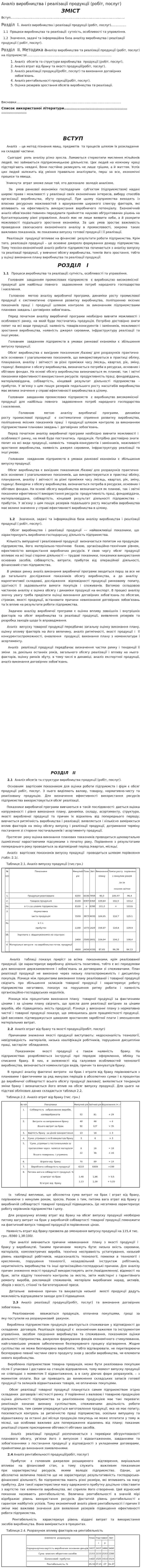 Аналіз виробництва і реалізації продукції (робіт, послуг)