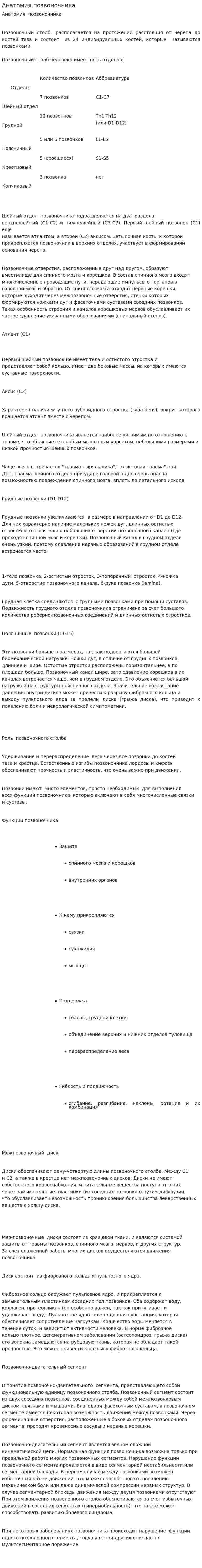 Анатомия позвоночника