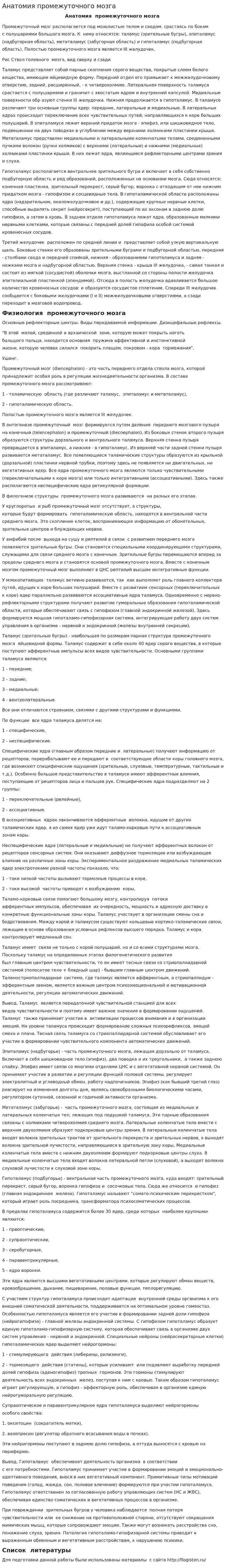 Анатомия промежуточного мозга