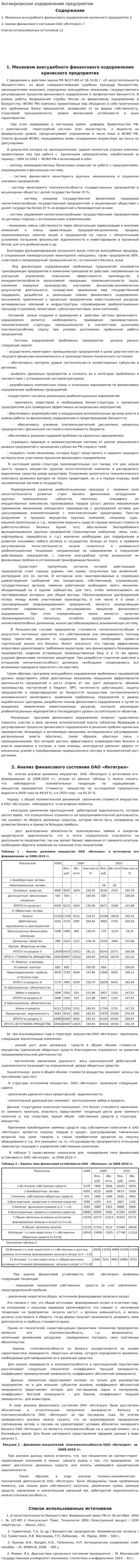 Антикризисное оздоровление предприятия