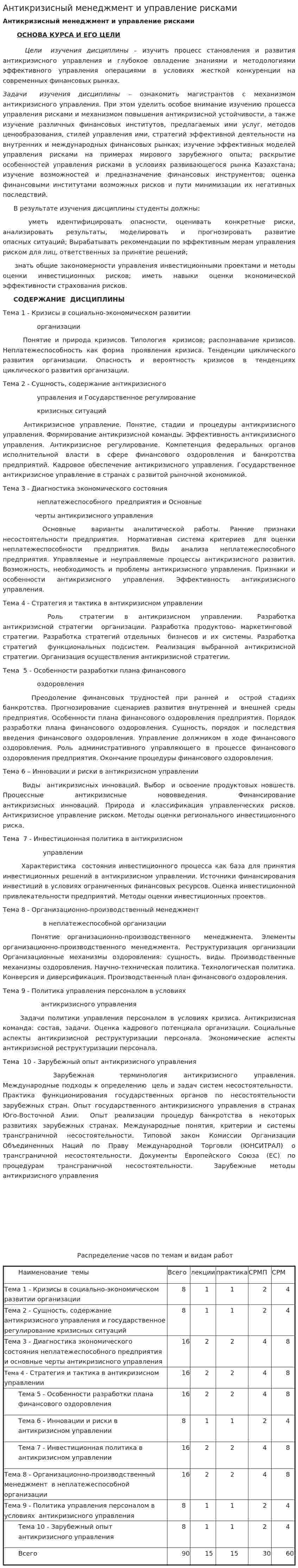 Антикризисный менеджмент и управление рисками