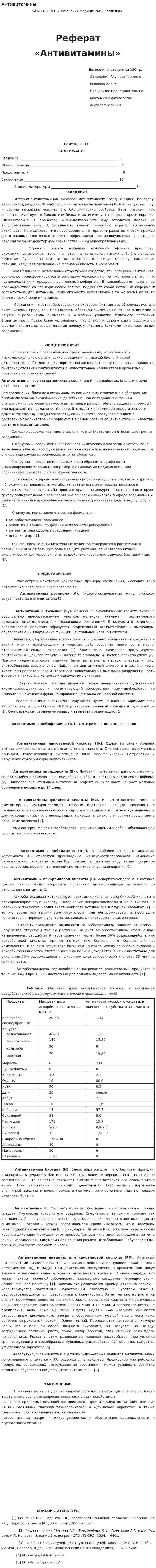Антивитамины. 2