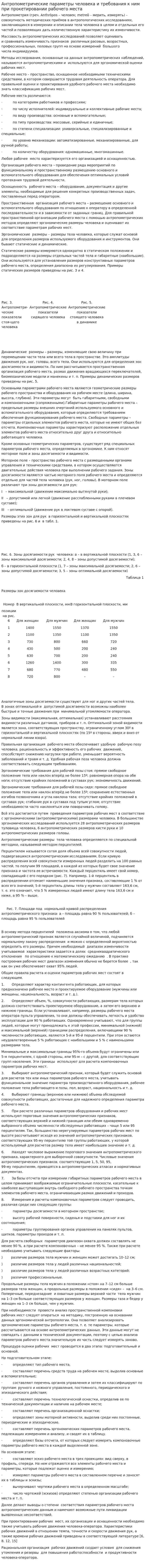 Антропометрические параметры человека и требования к ним при прокетировании рабочего места