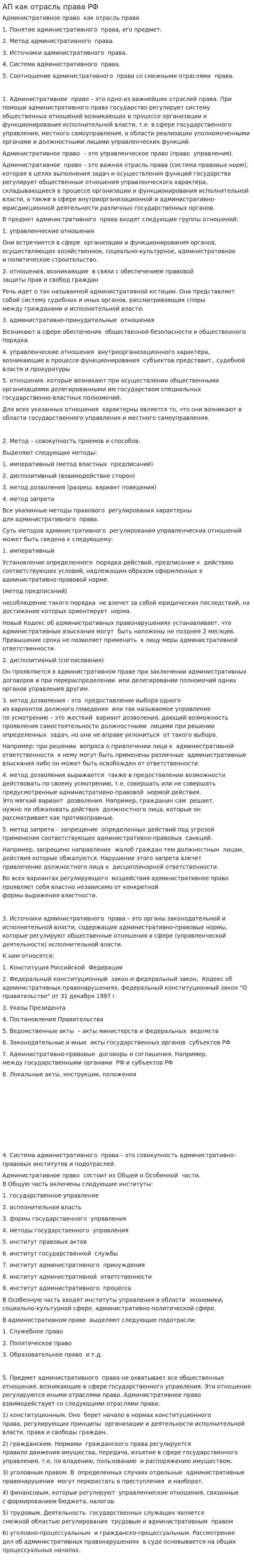 АП как отрасль права РФ