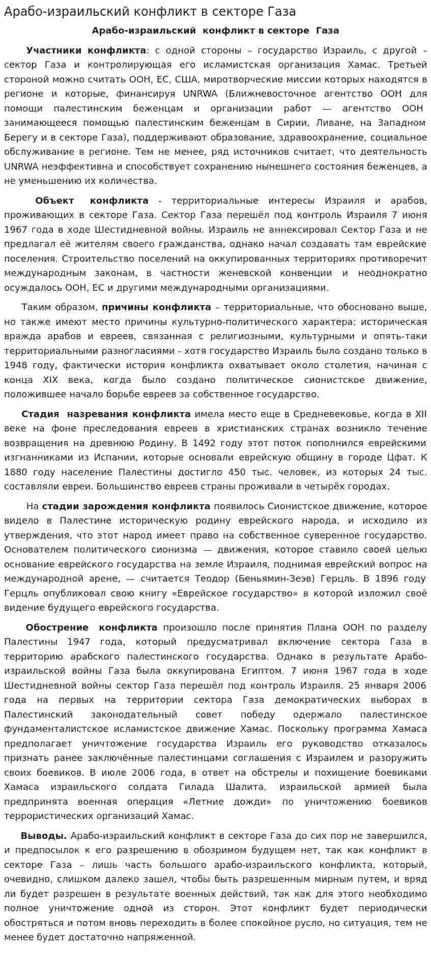 Арабо-израильский конфликт в секторе Газа