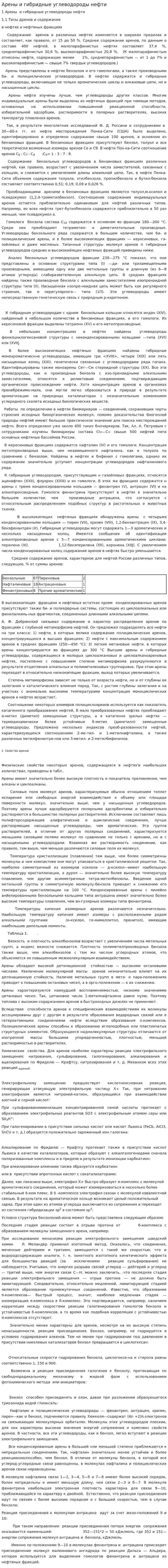 Арены и гибридные углеводороды нефти