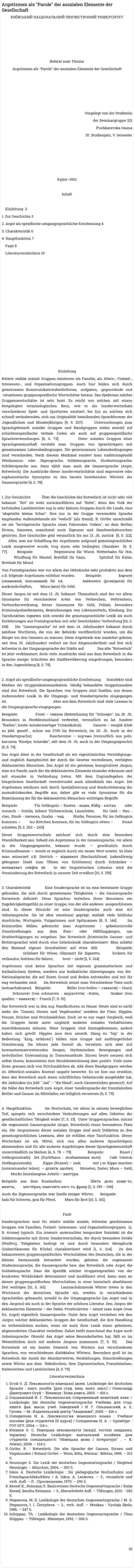 Argotismen als "Parole" der asozialen Elemente der Gesellschaft