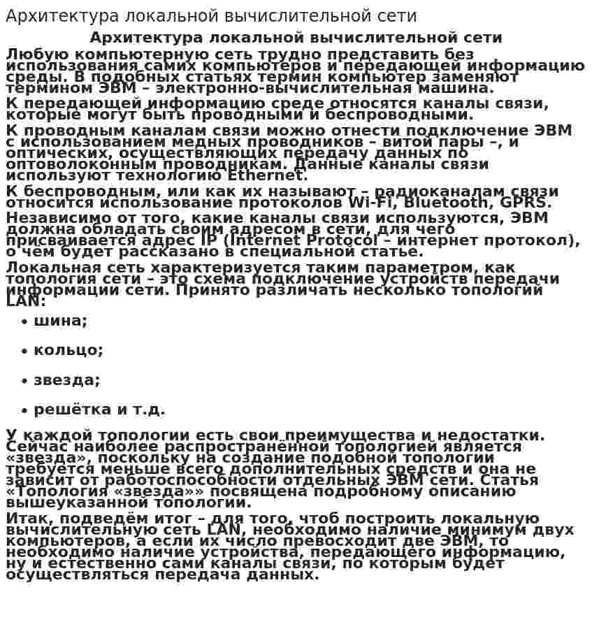 Архитектура локальной вычислительной сети