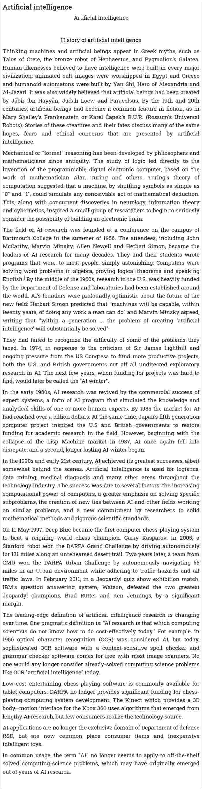 Artificial intelligence