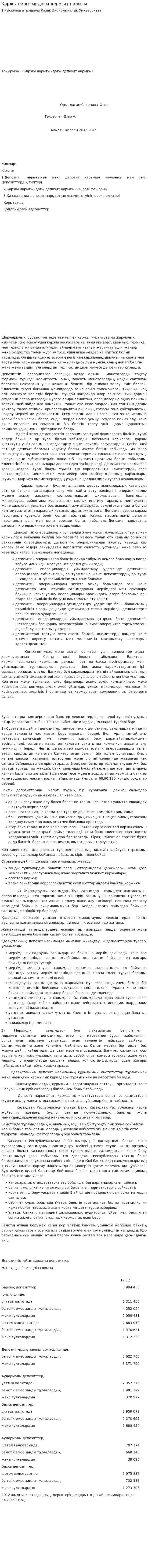 Қаржы нарығындағы депозит нарығы