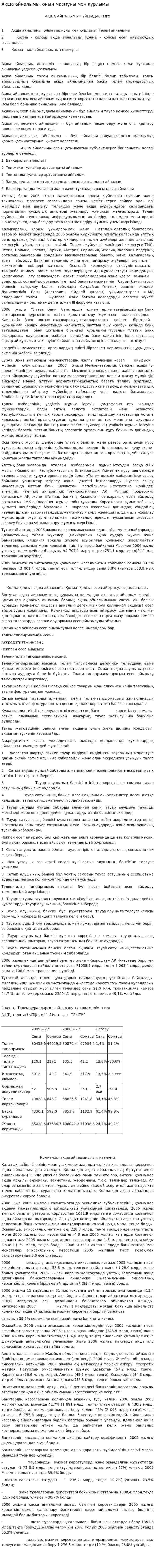 Ақша айналымы, оның мазмұны мен құрлымы