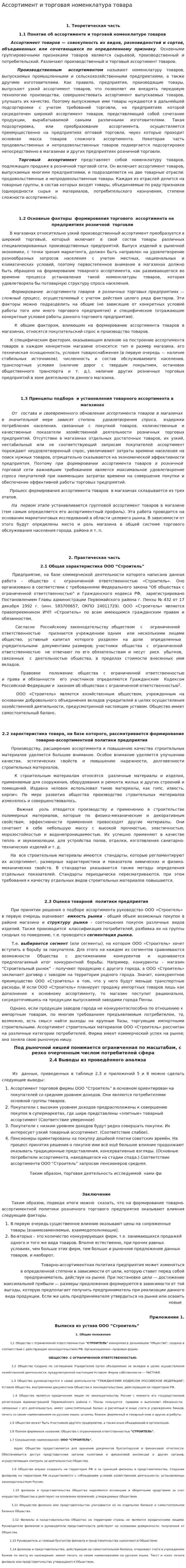 Ассортимент и торговая номенклатура товара