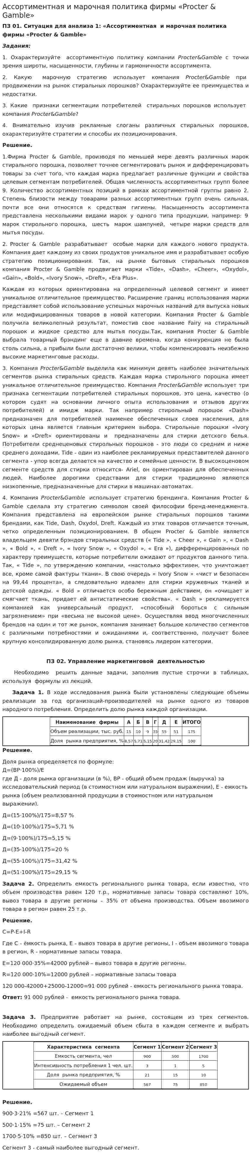 Ассортиментная и марочная политика фирмы «Procter & Gamble»