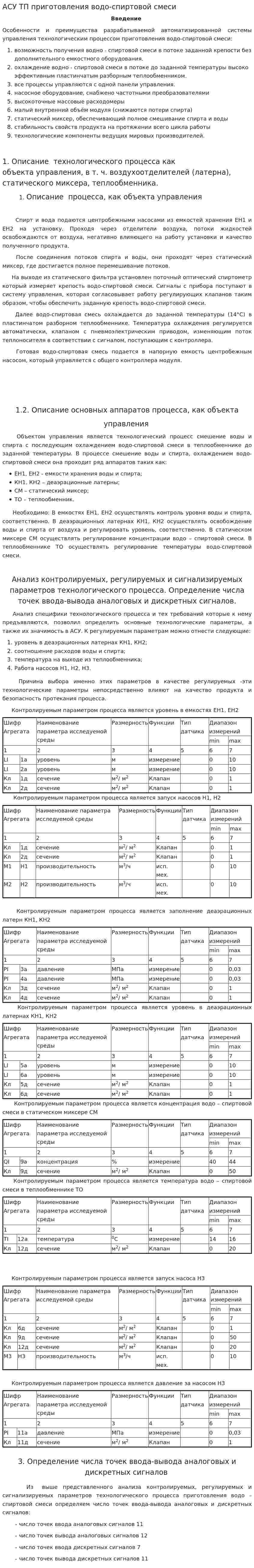 АСУ ТП приготовления водо-спиртовой смеси