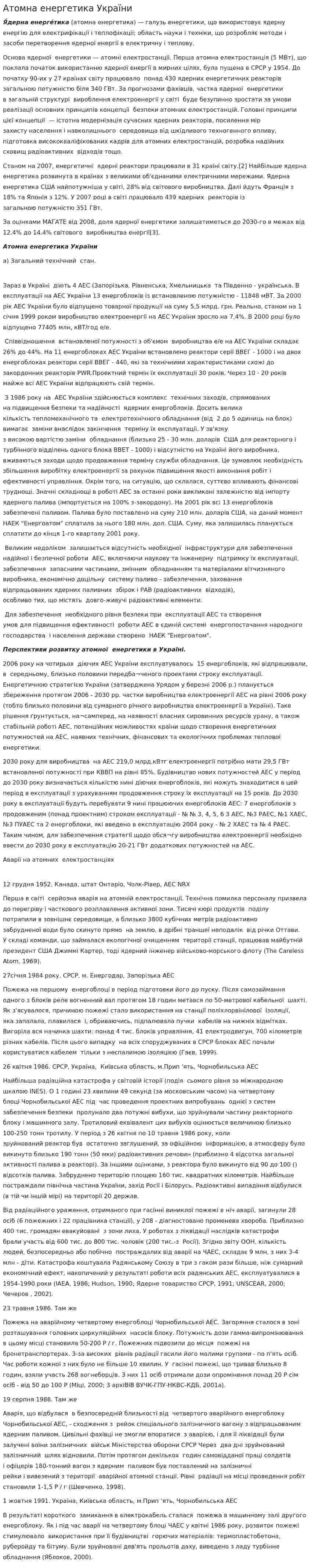 Атомна енергетика України