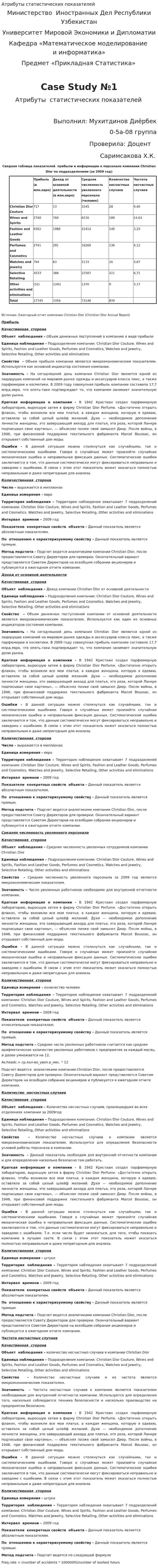 Атрибуты статистических показателей