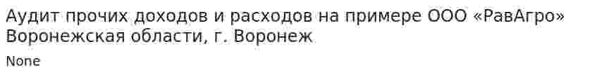 Аудит прочих доходов и расходов на примере ООО «РавАгро» Воронежская области, г. Воронеж